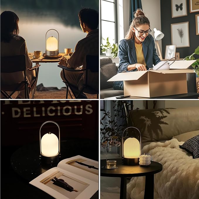 Aisilan Modern Milk Glass Bedside Table Lamp, Cordless Rechargeable Touch Control Lamp with Motion Sensor, Dimmable LED Nightstand Light for Bedroom & Home Decor, Brushed Nickel, 3W