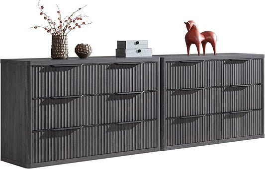 SICOTAS Dresser for Bedroom 107" Wide 6 Drawer Dressers & Chests of Drawers for Closet Long Large Modern TV Stand Set for Clothes Storage Fluted Clothes Closet for Hallway Entryway, Dark Grey Alder