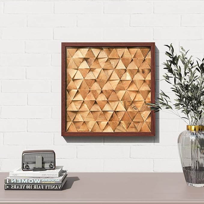 CONSDAN Wood Wall Decor | USA Grown Hardwood, Rustic Wooden Wall Art, Home Decorations for Living Room and Bedroom Aesthetic, Framed and Ready to Hang, Triangle, 18" x 18"