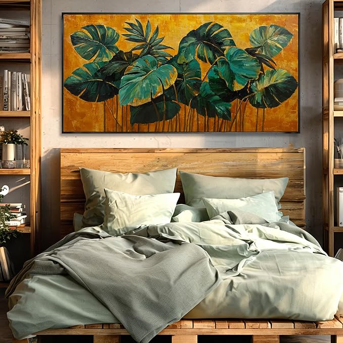 SOUGUAN Plant Canvas Wall Art Green and Gold Wall Decor Vintage Print Pictures 24"x48" Artwork for Bedroom Decorations for Living Room