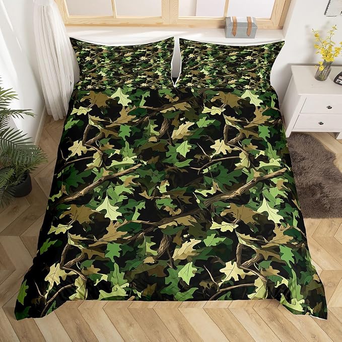 Tree Branches Duvet Cover Set Natural Green Wild Branch Twin Bedding Sets for Girls for Teenage Boys | Camo Tree Tropical Jungle Comforter Cover Hunting Farmhouse Bed Set, Room Decor Aesthetic