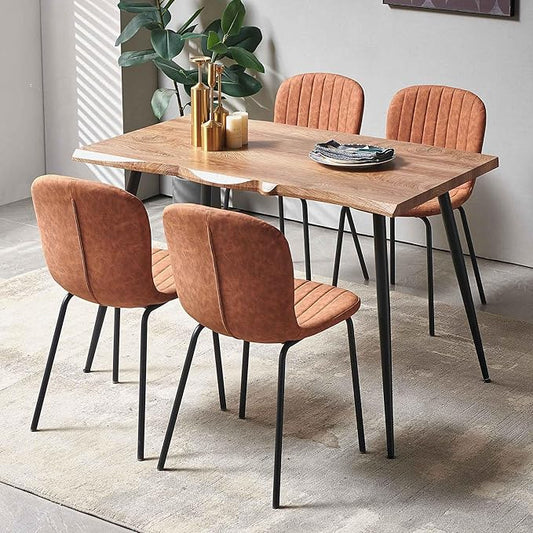 NORDICANA 5-Piece Dining Table Set, Modern Rectangular Dining Table and Chairs Set for Kitchen, Dining Room, Dinette, Breakfast Nook w/ 4 Chairs - Faux Leather Brown