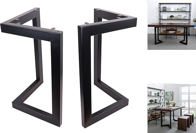 34" L-Shaped Black Steel Table Legs, Set of 2, 34" H x 23.5" W x 1/16" T, Up to 330 Lbs Weight Capacity, Perfect for Dining, Office, Kitchen Tables
