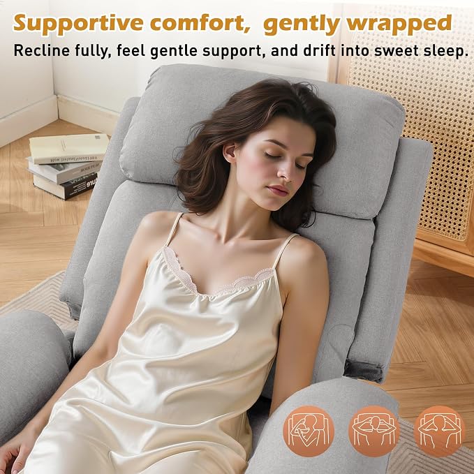 Korser Recliner Chair, Living Room Chairs for Adults, Padded Deep Seat Reading Chair with Side Pockets, Small Recliners for Small Spaces, Lounge Chair for Living Room, Bedroom, and RV (Linen)
