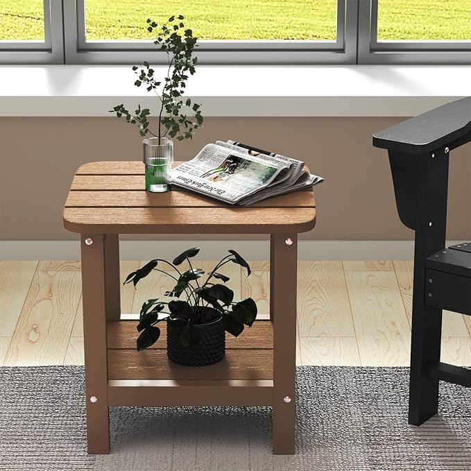 SERWALL Double Adirondack Side Table Rectangular End Table Set of 6, Brown