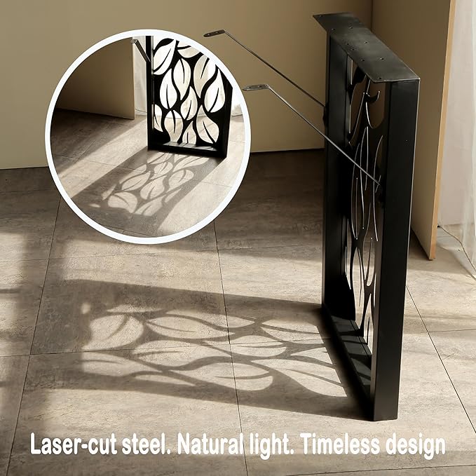Table Legs 28 inch, Metal Dining Table Base, Heavy Duty Desk Legs,Industrial Modern Furniture Legs Set of 2 with Laser Engraving Design (C)