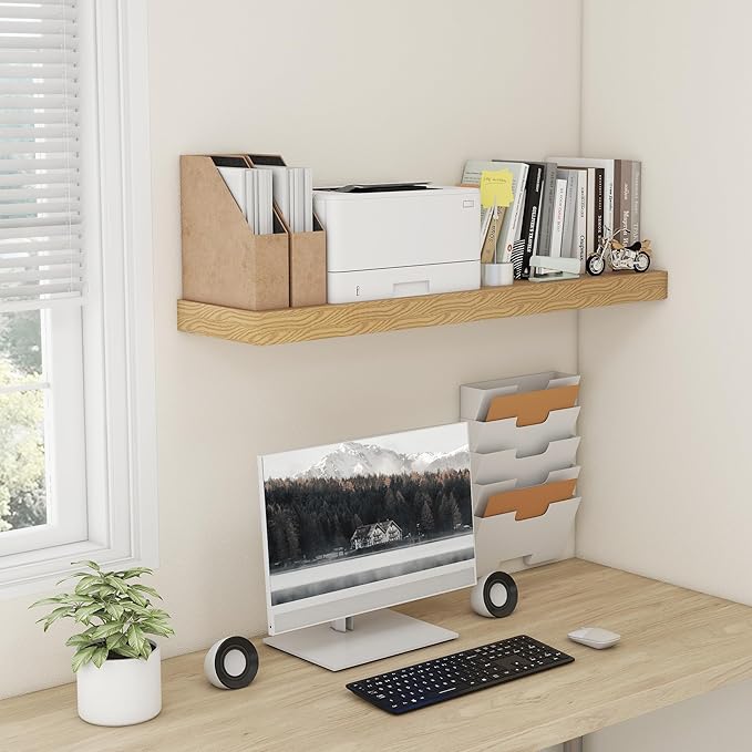 48 Inch Oak Floating Shelf | 12 Inch Deep Floating Shelves Set of 1 | 48" D x 12" D Rustic Wood Shelves for Wall | Deep Oak Shelves for Living Room Bathroom Laundry Room Kitchen
