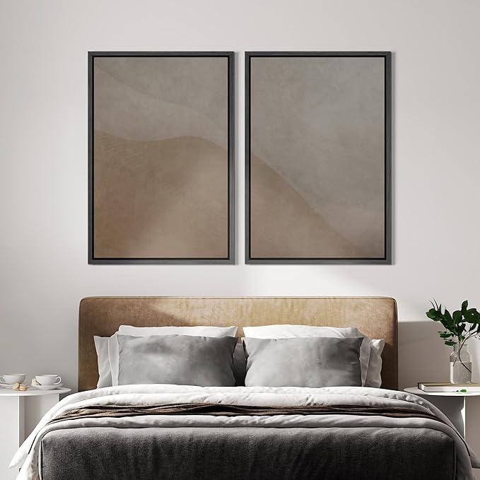 IDEA4WALL Framed Canvas Print Wall Art Set Neutral Earth Tone Abstract Beige and Taupe Color Block Illustrations Modern Art Decorative Calm/Zen for Living Room, Bedroom, Office - 24"x36"x2 Black