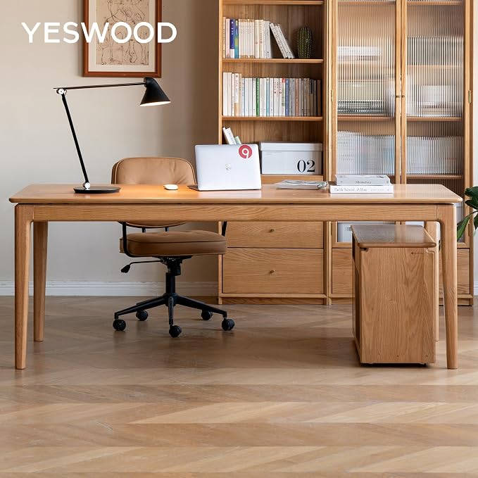 YESWOOD Rectangular Solid Wood Home Office Desk, Modern Dining Table, Writing Computer Desk for Sturdy, Dining Room, Living Room, Office Natural Wood Color 47.24" W