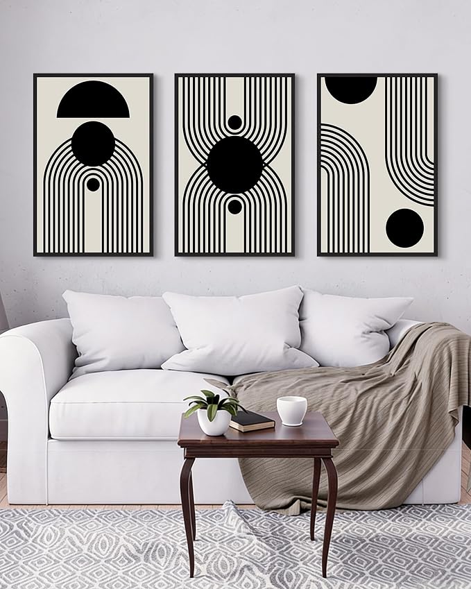Drsoum Lager 16x24in Black and White Abstract Framed Wall Art Decor Duotone Minimal Dark Brush Stroke Prints Shapes Illustrations Modern Art Decorative Ready To Hang - Black Framed