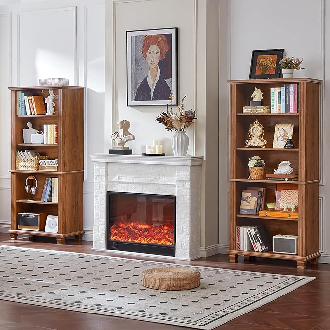 SAVOR LIFE 70" Tall Brown Bookshelf,5 Tier Wooden Book Shelf with Adjustable Shelves & Wood Legs,Free Standing Farmhouse Bookcase with Open Display Storage,Vintage Bookshelves for Classroom, 3PCS