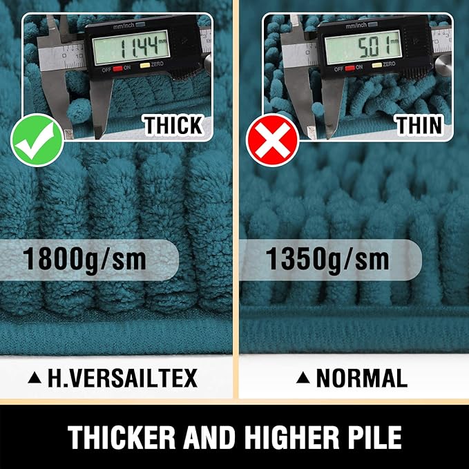 H.VERSAILTEX Bath Mats - Non Slip Luxury Chenille Bathroom Rugs, Extra Soft Absorbent Shaggy, Washable Fast Dry 2 Piece (Dark Teal, 20" x 32"/17" x 24")