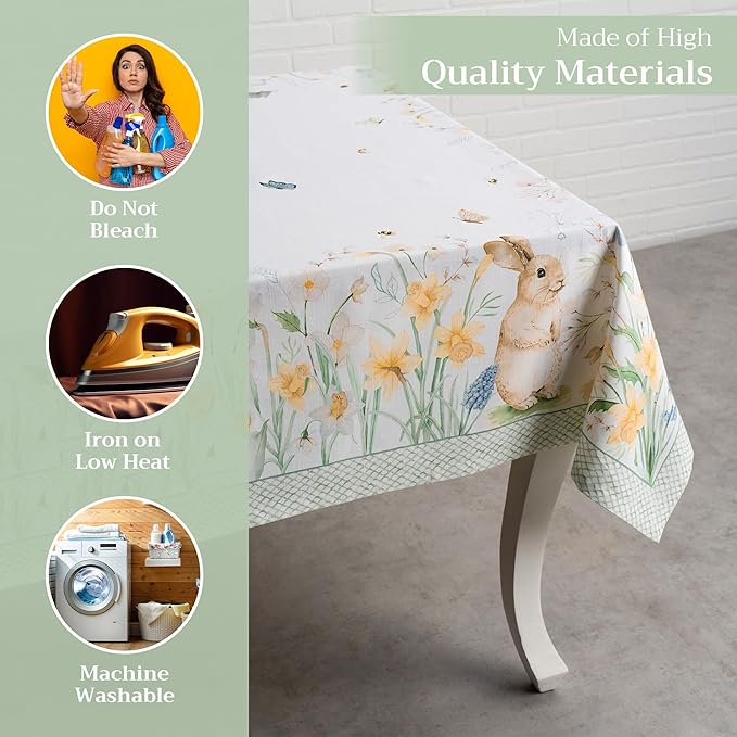 Maison d' Hermine Table Cloth Rectangle Table 100% Cotton 70 x 108 Inches Tablecloth Reusable Decorative for Dining Room Farmhouse Home Valentines Day Decorations Spring Summer - Easter Dew
