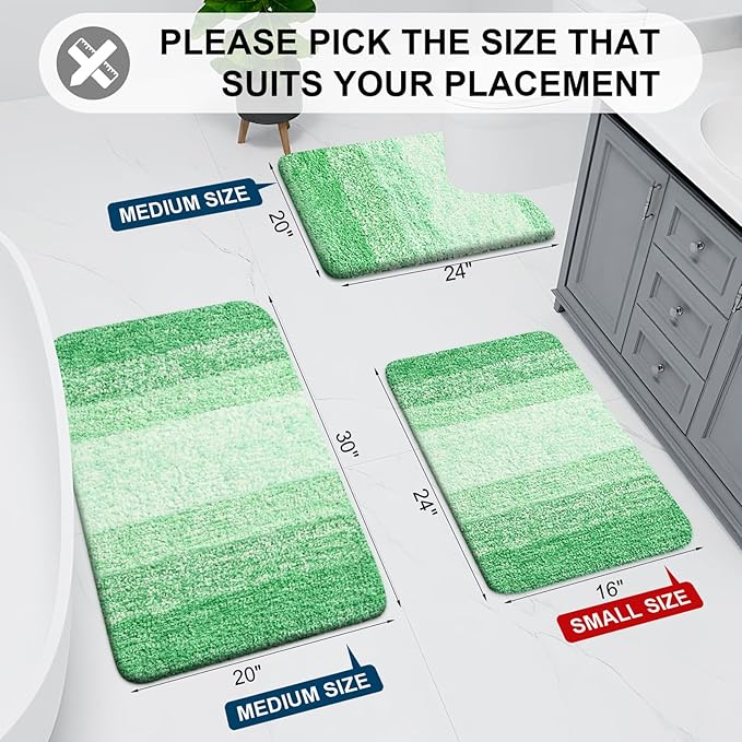 Arotive Microfiber Bathroom Rugs, Shaggy Soft and Absorbent Bath Rug, Non-Slip, Thick Plush Machine Washable Dry Bath Mats for Bathroom, Tub and Shower, 30x20, Green, Rectangular