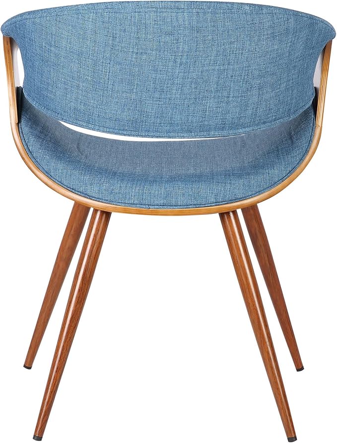 Armen Living Butterfly Mid-Century Dining Chair in Walnut Finish and Blue Fabric