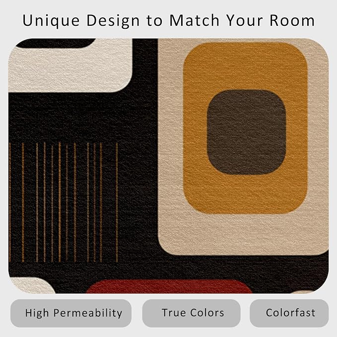 Mid-Century Modern Rug 5x8 70s Retro Geometric Pattern Area Rugs for Living Room, Bedroom, Mid-Century Modern Home Decor Accessories Indoor Carpet, Non Slip & Machine Washable, GD0638