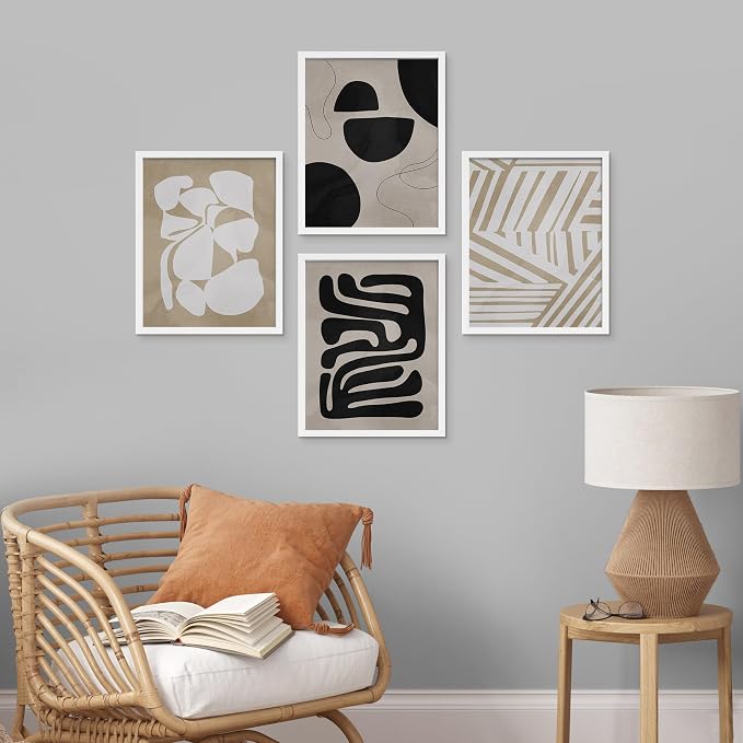 SIGNWIN Framed Tropical Mid-Century Wall Art, Set of 4 Modern Hawaiian Geometric Print Wall Decor Prints, Nature Wilderness Wall Décor for Living Room, Bedroom - 12"x16" White