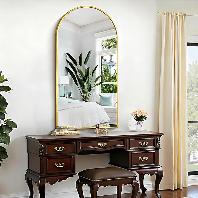 CIRCUMI Arched Wall Mirror, 24"x48" Gold Arched Mirror with Tempered Glass, Metal Frame, Large Size for Bathroom, Living Room,Entryway,Over Sink, Arch Mirror for Decor,Shatterproof&Crystal-Clear