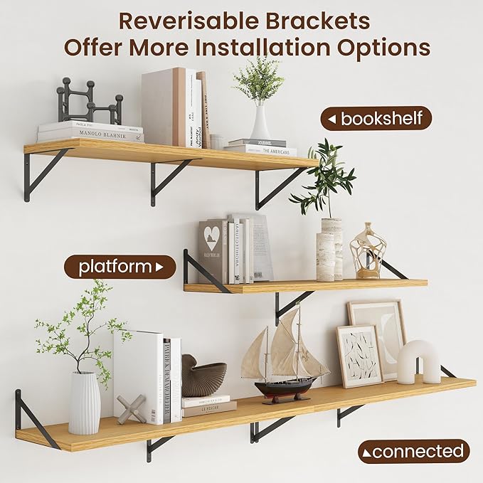 Axeman Deep Floating Shelves - 40 Inch Floating Shelves Set of 2-12 Inch Deep Oak Wall Shelves for Living Room Bathroom Kitchen
