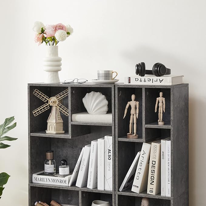 VECELO 7-Cube High Bookcase 42 Inch - 4-Tier Modern Storage Cabinet with Adjustable Height Shelves, Easy Assembly for Textbooks Display, Home Office, Grey