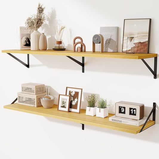 48inch Floating Shelves for Wall,10" Deep Floating Shelves with Metal Brackets,Wall Mounted Hanging Floating Shelf,Wide Display Shelves for Living Room,Bedroom,Office,Kitchen,Oak