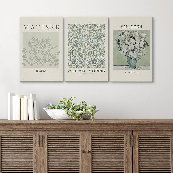 wall26 Canvas Print Wall Art Set Matisse, William Morris, Van Gogh Photography Modern Rustic Scenic Colorful Multicolor for Living Room, Bedroom, Office - 24"x36" x 3