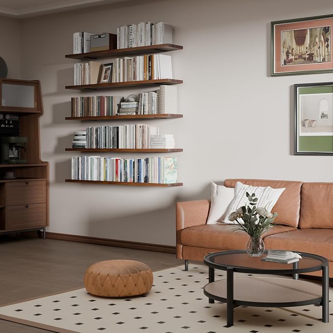 5 Tier Book Shelf,48 inch Long Floating Shelf for Wall,Adjustable Large Bookcase,Wall Mounted Bookshelf for Books/Lego/Plants