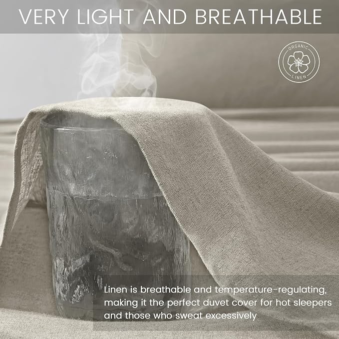 3Pcs Organic Linen Duvet Cover Queen Size, 100% French Linen from Normandy, Soft & Durable Natural Linen Bedding Set Comforter Cover with 2 Pillowcases, 1 Duvet Cover with Zipper