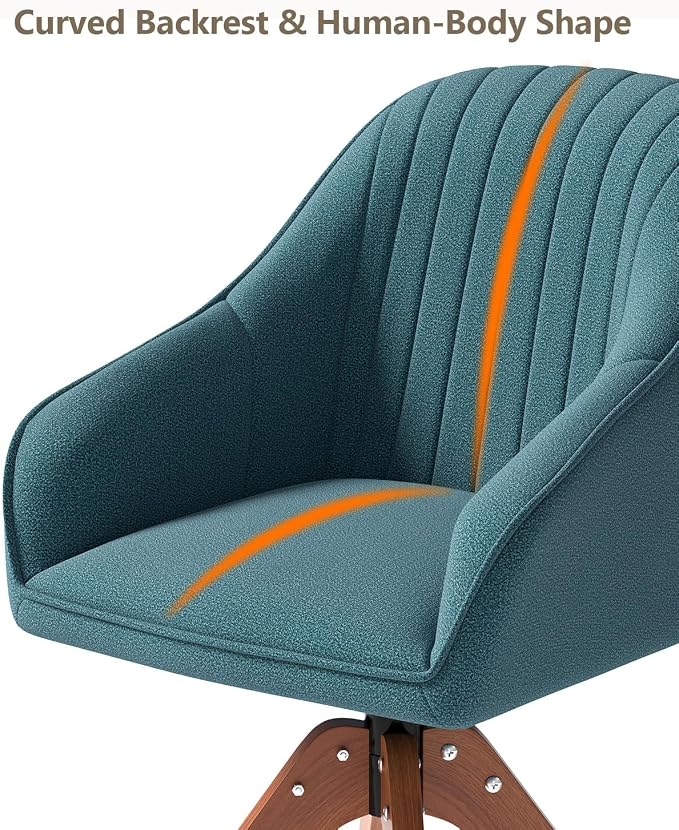 OS MOTOR Modern Swivel Accent Chair with Arms, Upholstered Desk Chair No Wheels, Mid-Century Fabric Armchair with Oak Wood Legs for Home Office, Bedroom, Vanity, Sky Blue