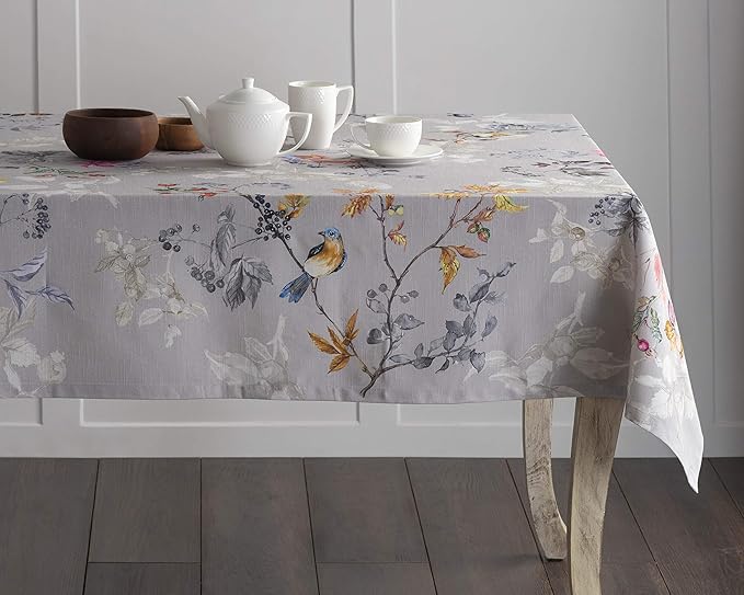Maison d' Hermine Table Cloth Rectangle Table 100% Cotton 60 x 108 Inches Fall Tablecloth Reusable Everyday Use for Thanksgiving Christmas Decorations Dining Farmhouse Party (Equinoxe - Grey)