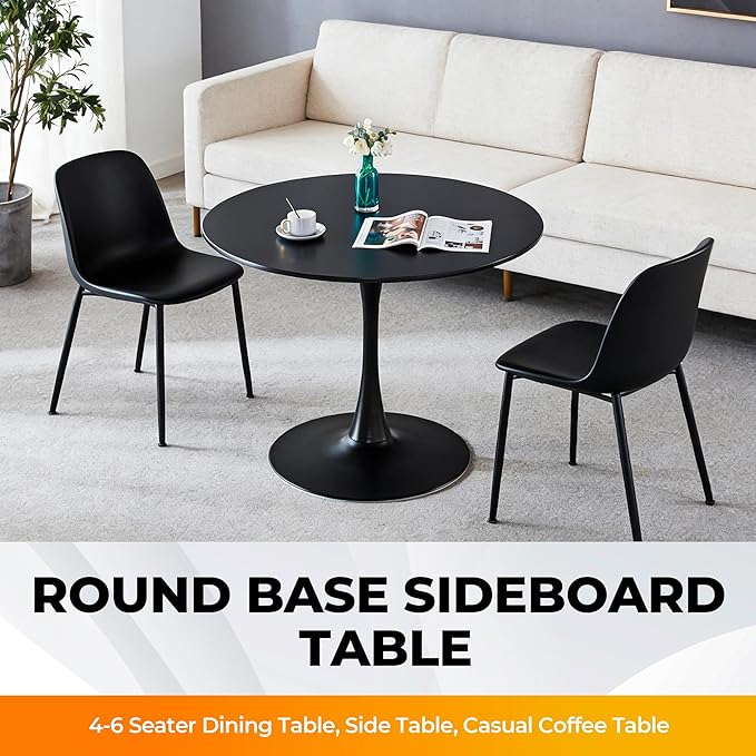 42 Inch Black Round Dining Table for 4-6 People,Mid-Century Black Tulip Table,Modern Kitchen Dining Table with MDF Table Top and Pedestal Base for Home and Kitchen