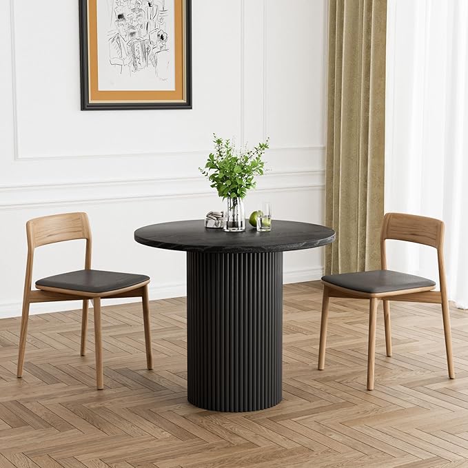 Rophefx Round Dining Table, 35.4" Modern Wood Kitchen Table for 2 to 4, Pedestal Circle Dining Tables, Fluted Dining Table for Leisure, Coffee, Kitchen, Dining Room φ35.4" x 29.9"H (Black Color)