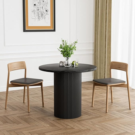 Rophefx Round Dining Table, 35.4" Modern Wood Kitchen Table for 2 to 4, Pedestal Circle Dining Tables, Fluted Dining Table for Leisure, Coffee, Kitchen, Dining Room φ35.4" x 29.9"H (Black Color)