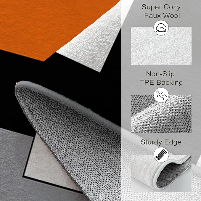 Ansouyi Orange Gray Non-Slip 5x7 ft Area Rugs, Washable Rug Carpet for Living Room, Abstract Color Block Geometric Home Decor Rugs for Game Room Classroom Bedroom Dining Kindergarten Room