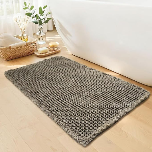 Waffle Bath Mat - Boho Bathroom Rugs Non Slip Washable, Super Absorbent & Quick Dry, Small Bath Mats Farmhouse Bathroom Decor, 18'' x 30'', Olive Green