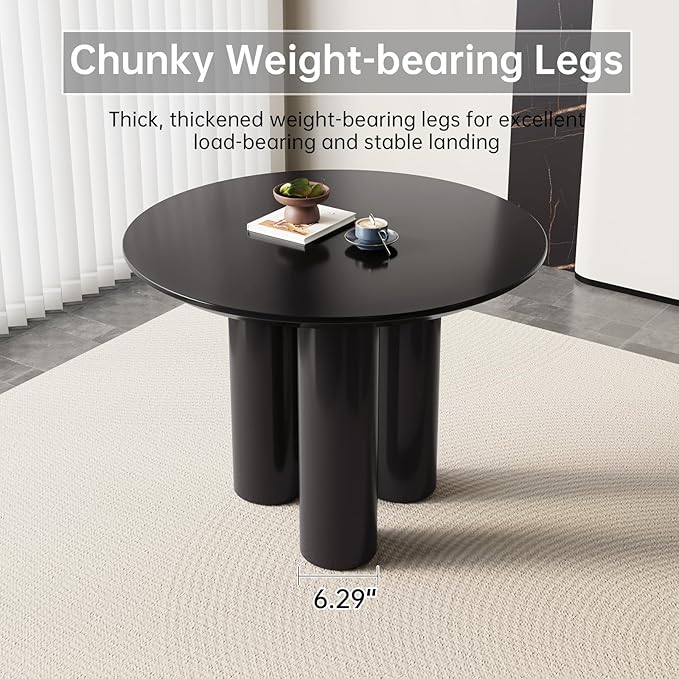 39.37" Black Round Dining Room Table, Circular Kitchen Table for 2-4 People, Modern Dining Table for Kitchen, Living Room, Bar, Space Saving, Table Only