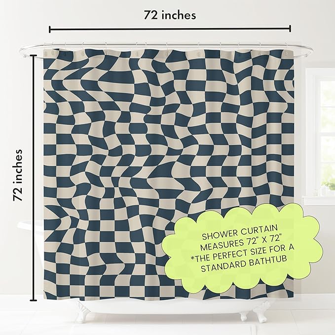 Wavy Check Print Shower Curtain - Modern Home Decor - Neutral Boho Style Checkered Fabric Shower Curtain for Any Bathroom - 72x72 Inches (Wavy Check)