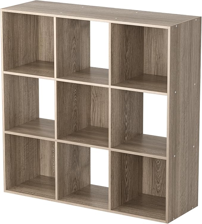 JupiterForce 9 Cubes Bookcases Storage Organizer, 3-Tier Wooden Open Bookshelf Cabinets with Removable Back Panels for Home, Office, Living Room(Natural)