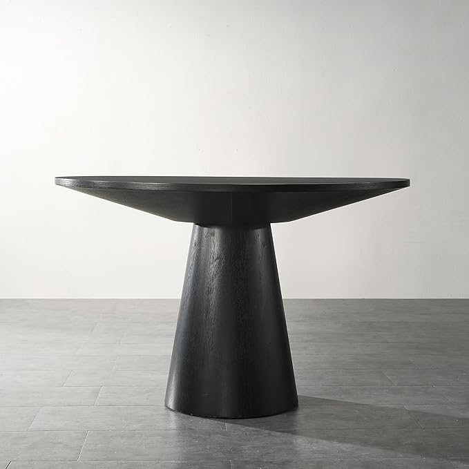 48" Round Dining Table for 6, Mid Century Modern Round Dining Table for 4-6 People, Round Kitchen Table Pedestal Base for Home Dining Room Kitchen Living Room Restaurant Furniture, EbonyBlack