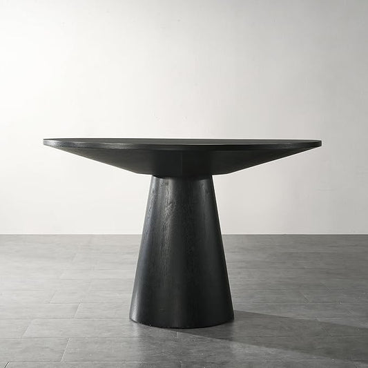 48" Round Dining Table for 6, Mid Century Modern Round Dining Table for 4-6 People, Round Kitchen Table Pedestal Base for Home Dining Room Kitchen Living Room Restaurant Furniture, EbonyBlack