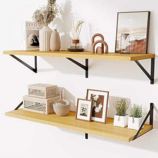 Deep Floating Shelves for Wall,36" Wx10 D Wood Wall Shelves with Metal Brackets,Hanging Storage Floating Shelf for Living Room,Bedroom,Bathroom,Office,Kitchen,Oak