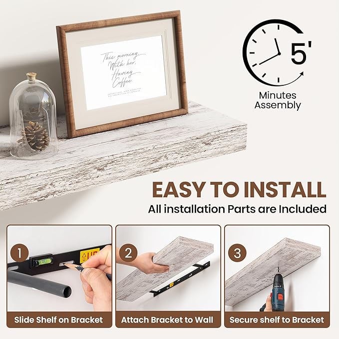 48 Inch Floating Shelves for Wall 1 Pack, 48" Wall Shelves for Books, Storage, Decor, Wall Mounted Floating Shelf with Invisible Brackets for Kitchen, Living Room, Rustic
