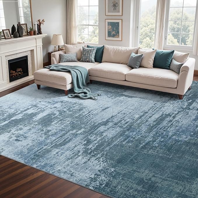 6x9 Ft Area Rugs for Living Room, Soft Non-Slip Washable Rugs Modern Abstract Pattern Carpet for Bedroom Indoor Floor Nursery Home Decor (Blue)