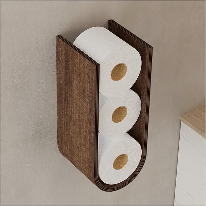 Wood Toilet Paper Holder Wall Mount for Multiple Rolls, Spare TP Roll Shelving, Walnut Floating Wall Display Shelf, Hanging Storage Shelves for Tissue (Walnut)