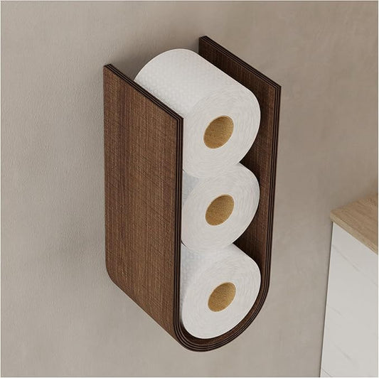 Wood Toilet Paper Holder Wall Mount for Multiple Rolls, Spare TP Roll Shelving, Walnut Floating Wall Display Shelf, Hanging Storage Shelves for Tissue (Walnut)