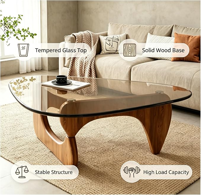 Modern Glass Coffee Table for Living Room, Small mid Century Coffee Table, Stylish Coffee Tables Suitable for Bedroom Living Room Reception Office Tables (Natural, Medium)