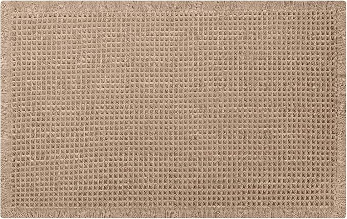 Waffle Bath Mat - Boho Bathroom Rugs Non Slip Washable, Super Absorbent & Quick Dry, Soft Bath Mat Farmhouse Bathroom Decor, 20'' x 48'', Khaki