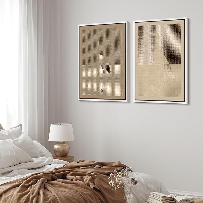 MUDECOR Framed Canvas Print Wall Art Bird Silhouette Modern Minimalist with Heron Crane Illustrations Modern Art Decorative Bohemian Colorful for Living Room, Bedroom, Office - 16"x24"x2 White