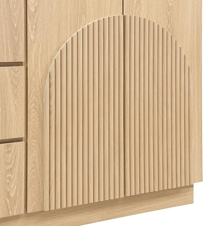 Yechen 67" Fluted Sideboard Buffet Cabinet with 4 Arched Reeded Design Doors &3 Drawers, Mid Century Modern Credenza Storage Cabinet with Adjustable Shelves, for Living Room Dinning Hallway