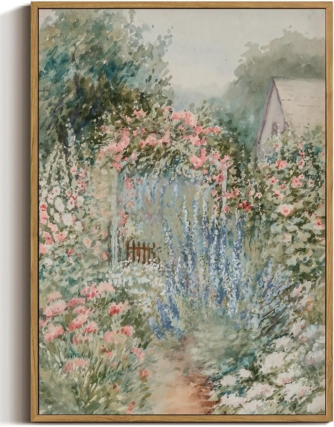 WALLZK Vintage Framed Wall Art Floral Wall Decor French Country Cottage Canvas Prints Rustic Farmhouse Pictures Artwork for Walls Living Room Bedroom Bathroom 16"x24"